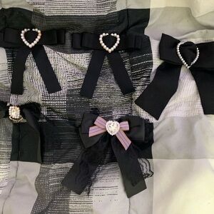 Jirai Kei J-fashion Black Bows Brooches Accessories for Blouses